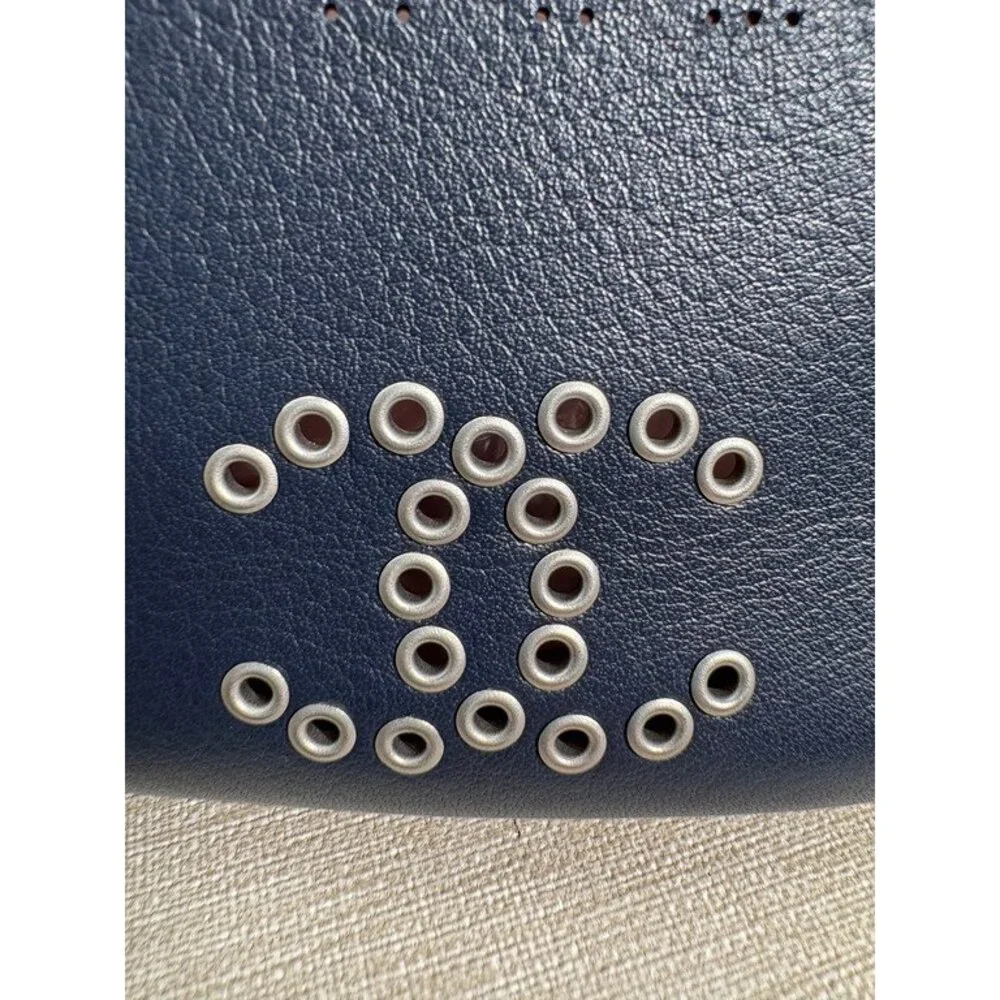 CHANEL Navy Blue Calfskin Deauville Bucket Bag Small SHW - Picture 13 of 16